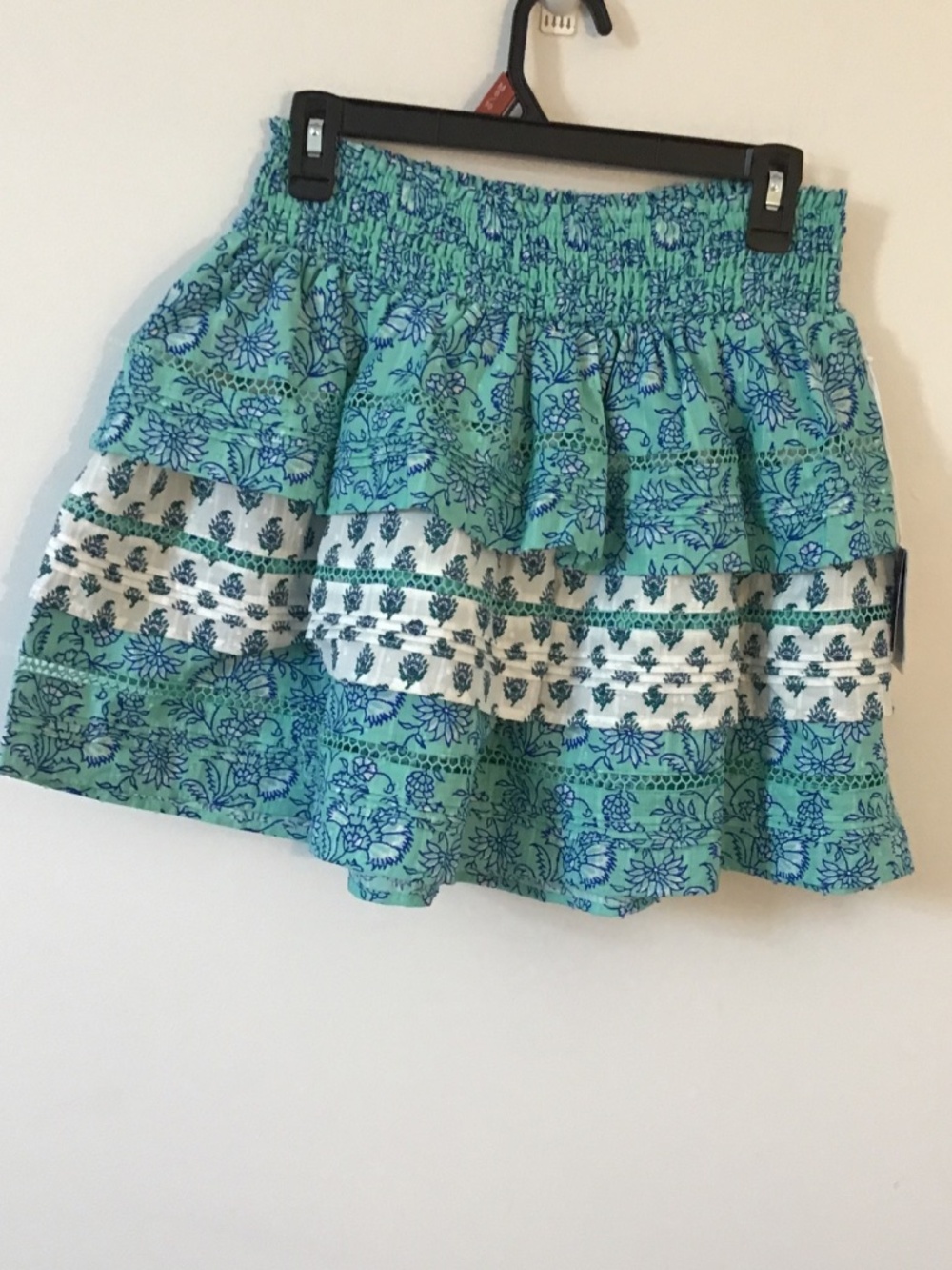 Roller Rabbit Blue Floral Ruffled Tiered Mini Skirt Size Medium